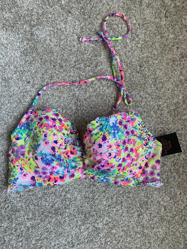 Victoria's Secret Women's Ruffle Halter Bikini Top, Floral, Size 32c Nwt